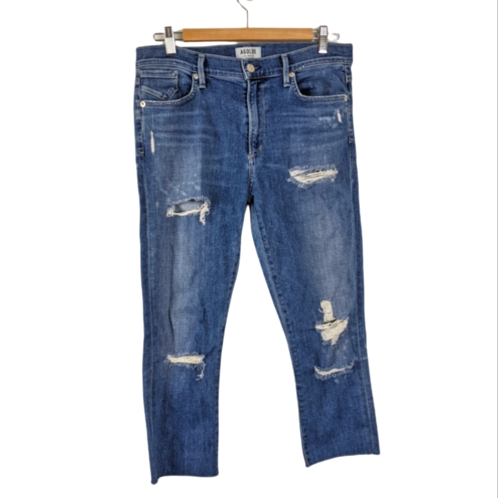 Agolde Sophie Distressed Ripped High Rise Cutoff Crop Ankle Skinny Jeans sz 30